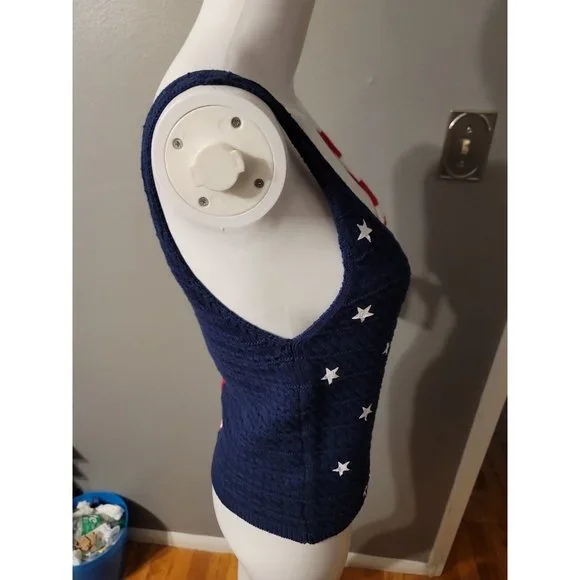 Moon And Madison Knitted Stars Stripes American Flag Tank Top NEW Size S READ - Picture 5 of 7